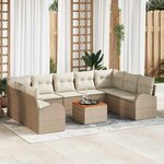vidaXL Ensemble de canapé de jardin 10 Pièces Beige Poly rotin