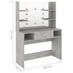 vidaXL Table de maquillage éclairage LED 100x40x135 cm MDF Gris béton