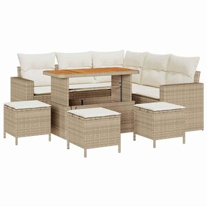 vidaXL Ensemble de canapé de jardin 9 Pièces Beige polyrotin