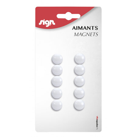 Lot de 10 aimants ronds diamètre de 12 mm - blanc - sign