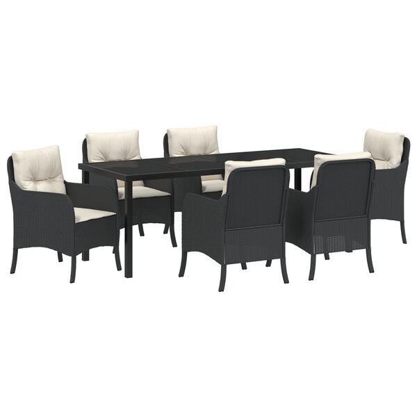 vidaXL Ensemble de salle à manger de jardin de 7 pièces avec coussins en rattan noir poly
