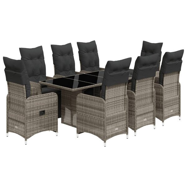 vidaXL Ensemble de bistro de jardin 9 Pièces coussins gris poly rotin