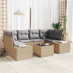 vidaXL Ensemble de canapé de jardin 7 Pièces Beige Poly rotin