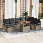 vidaXL Ensemble de canapé de jardin avec coussin 9 Pièces Gris Poly rotin