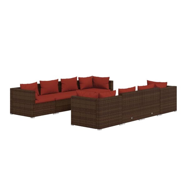 vidaXL Salon de jardin 9 Pièces avec coussins résine tressée marron