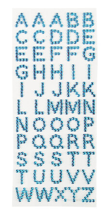 Stickers strass alphabet bleu x 55 pièces