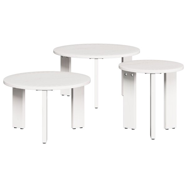 vidaXL Table basse 3 Pièces Blanc 47 5 x 47 5 x 27 cm Bois massif en pin