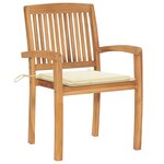 vidaXL Chaises de jardin lot de 2 et coussins crème Bois teck massif