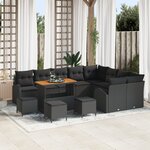 vidaXL Ensemble de Canapé de Jardin 13 Pièces avec Coussins en Rattan Poly Noir Acacia