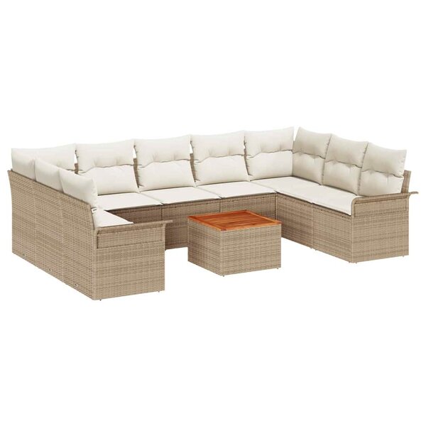 vidaXL Ensemble de canapé de jardin avec coussin 10 Pièces Beige  Crème