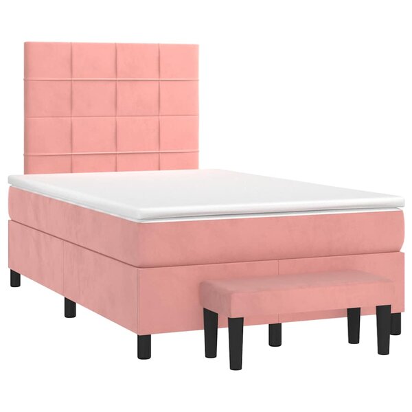 vidaXL Sommier à lattes de lit avec matelas rose 120x190 cm velours