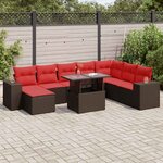 vidaXL Salon de jardin avec coussins 9Pièces marron résine tressée acacia