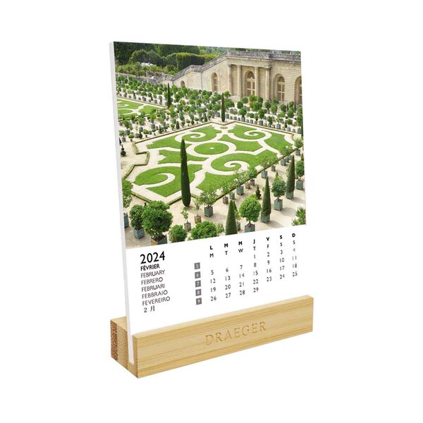 Calendrier sur socle en bambou à thème 2024 - Jardins - Draeger