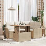 vidaXL Set de canapé de jardin 5 pièces avec coussins en poly rattan beige