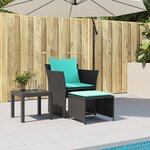 vidaXL Chaise de jardin avec tabouret noir résine tressée