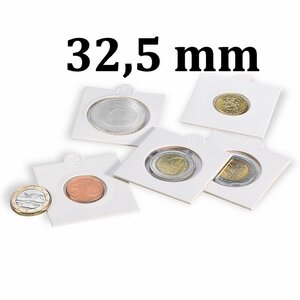 Cadres cartonnés autocollant pour monnaies jusqu'à 32 5mm. Paquet - 100 étuis