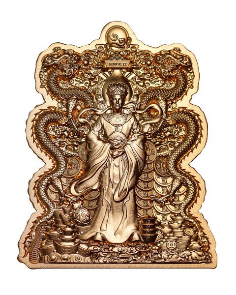 DOUBLE DRAGON GOD OF WEALTH Gold Gilded 2 Once Argent Monnaie 10000 CFA Francs Tchad 2024