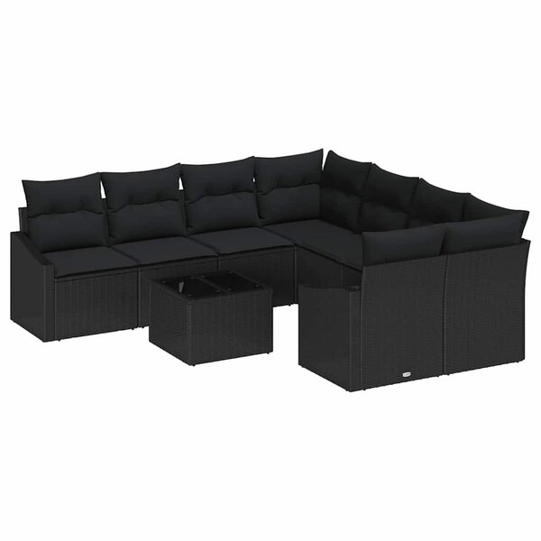 vidaXL Ensemble de Canapés avec coussin 9 Pièces Noir polyrotin