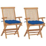 vidaXL Chaises de jardin avec coussins bleu lot de 2 Bois teck massif