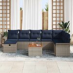 vidaXL Ensemble de canapé de jardin avec coussin 9 Pièces Gris Poly rotin