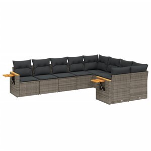vidaXL Salon de jardin 9 Pièces avec coussins gris résine tressée