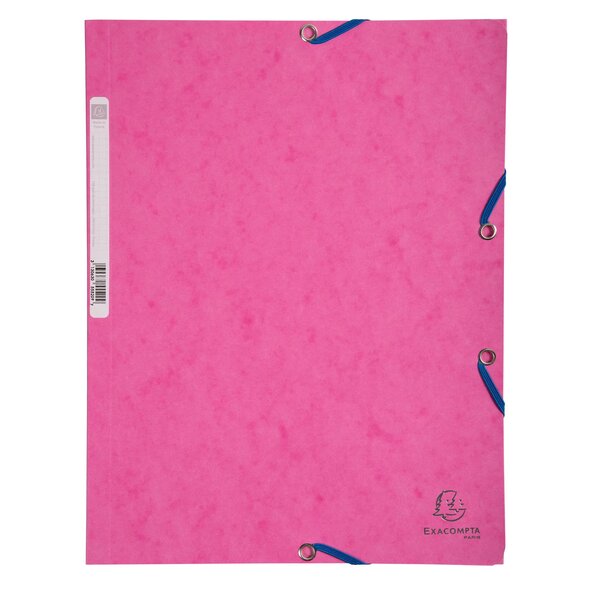 Chemise 3 Rabats À Élastiques Carte Lustrée 400g/m2 - A4 - Rose - X 25 - Exacompta
