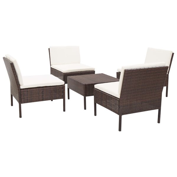 Salon de jardin meuble d'extérieur ensemble de mobilier 5 pièces avec coussins résine tressée marron 02_0016461