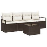 vidaXL Ensemble de canapés de jardin 5 pièces avec coussins en poly rattan marron