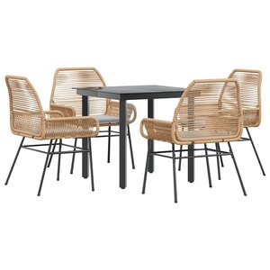 vidaXL Ensemble à manger jardin coussins 5Pièces marron poly rotin verre
