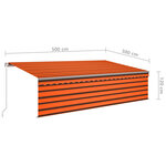 Vidaxl auvent manuel rétractable avec store et led 5x3 m orange marron