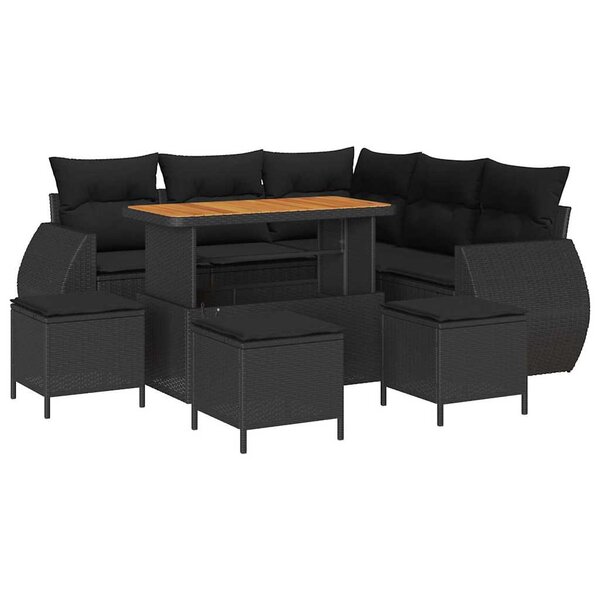 vidaXL Ensemble de canapé de jardin 9 Pièces Noir polyrotin