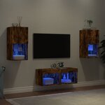 vidaXL Meuble TV muraux 4 Pièces avec lumières LED chêne fumé