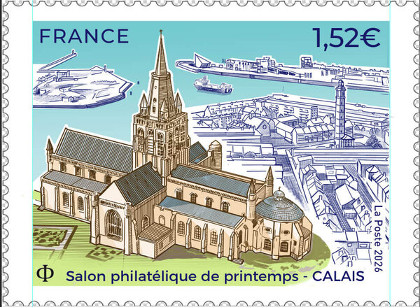 Timbre - Salon philatélique de printemps - Église Notre-Dame de Calais - Lettre Verte