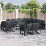 vidaXL Ensemble de canapé de jardin avec coussin 11 Pièces Noir Aluminium