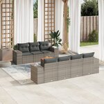 vidaXL Salon de jardin 8 Pièces avec coussins gris résine tressée
