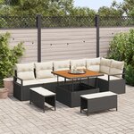 Ensemble de canapé de jardin vidaXL 9 pièces avec coussins Noir Poly Rattan Acacia