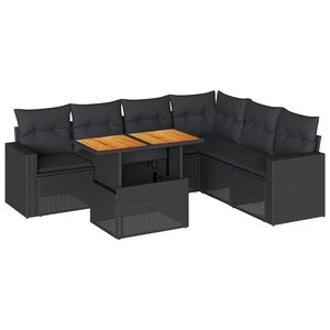 vidaXL Salon de jardin 7 Pièces avec coussins noir résine tressée