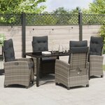 vidaXL Ensemble de Salle à Manger de Jardin de 5 Pièces avec Coussins Gris Poly Rattan