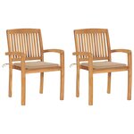 vidaXL Chaises de jardin lot de 2 et coussins beige Bois teck massif