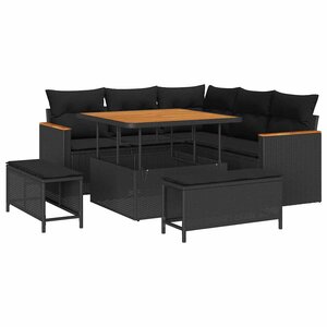 vidaXL Ensemble de canapé de jardin avec coussin 8 Pièces Noir Poly rotin