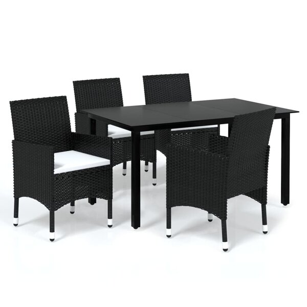 vidaXL Ensemble à dîner de jardin avec coussins 5 Pièces poly rotin noir