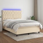 vidaXL Sommier à lattes de lit et matelas et LED Crème 140x190cm Tissu