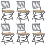 vidaXL Chaises pliables d'extérieur lot de 6 et coussins Bois d'acacia