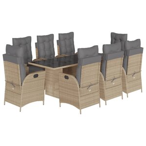vidaXL Ensemble à manger de jardin et coussins 9 Pièces mélange beige