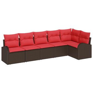 vidaXL Ensemble de canapé de jardin 6 Pièces Marron et rouge polyrotin
