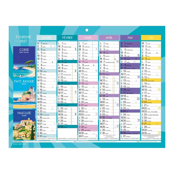 Calendrier Mural 2027 - 22 x 29.5 cm - Tourisme
