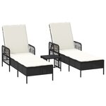vidaXL Set de chaises longues 3 pièces Noir et crème Ratan PE  métal