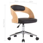 Chaise fauteuil siège pivotante de bureau informatique étude bois courbé et similicuir noir 02_0024154