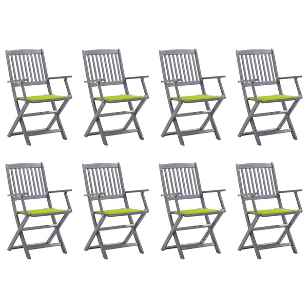 vidaXL Chaises pliables d'extérieur lot de 8 et coussins Bois d'acacia