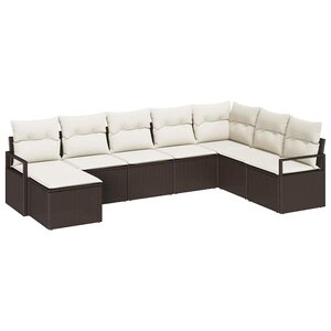 vidaXL Ensemble de canapé de jardin avec coussin 8 Pièces Marron  Crème